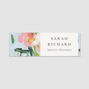 Chic Boho Colorful Pink Blue Green Painted Floral Name Tag