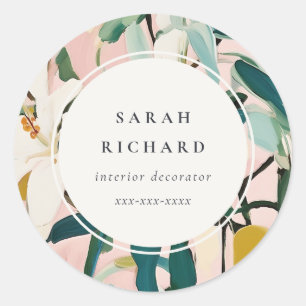 Chic Boho Colorful Pink Teal Green Painted Floral Classic Round Sticker