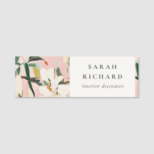 Chic Boho Colorful Pink Teal Green Painted Floral Name Tag