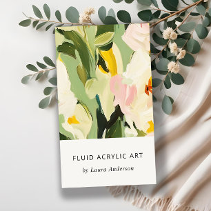 Chic Boho Colourful Green Pink Painted Floral Business Card