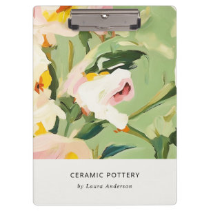 Chic Boho Colourful Green Pink Painted Floral Clipboard