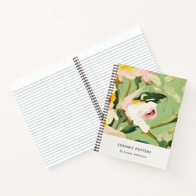 Chic Boho Colourful Green Pink Painted Floral Notebook (Inside)