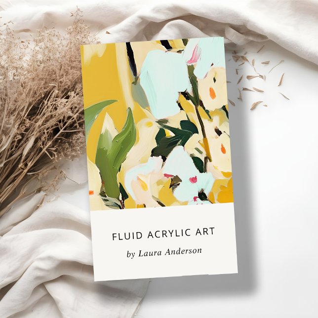Chic Boho Colourful Ochre Yellow Painted Floral Business Card (Creator Uploaded)