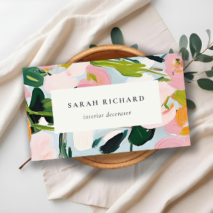 Chic Boho Colourful Pink Blue Green Painted Floral Business Card