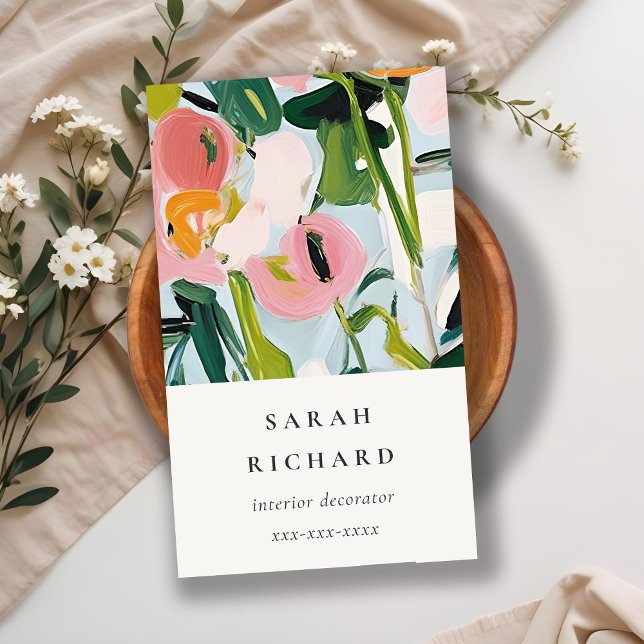 Chic Boho Colourful Pink Blue Green Painted Floral Business Card (Creator Uploaded)