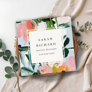 Chic Boho Colourful Pink Blue Green Painted Floral Square Business Card