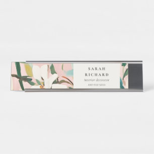 Chic Boho Colourful Pink Teal Green Painted Floral Desk Name Plate
