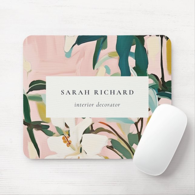 Chic Boho Colourful Pink Teal Green Painted Floral Mouse Mat (With Mouse)