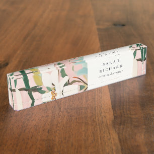 Chic Boho Colourful Pink Teal Green Painted Floral Nameplate