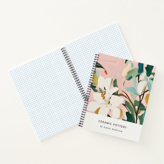 Chic Boho Colourful Pink Teal Green Painted Floral Notebook (Inside)