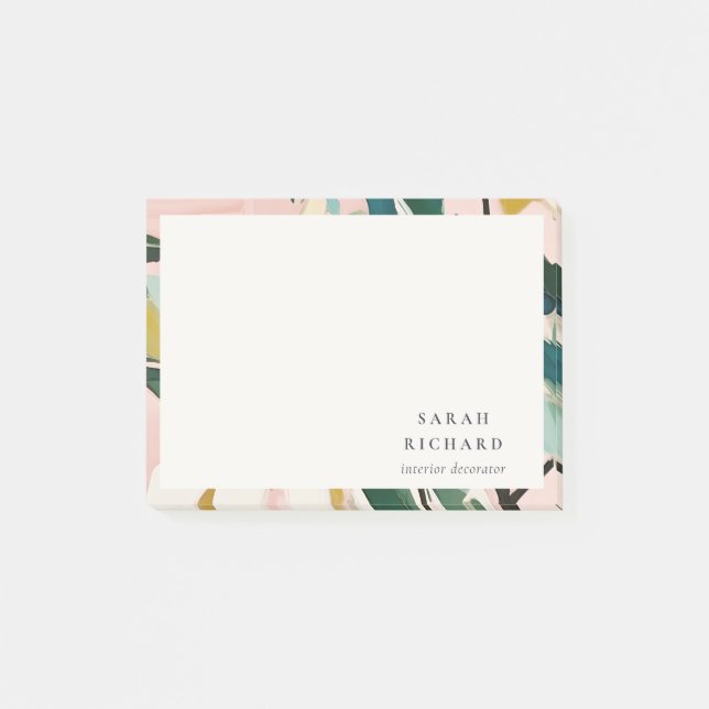 Chic Boho Colourful Pink Teal Green Painted Floral Post-it Notes (Front)