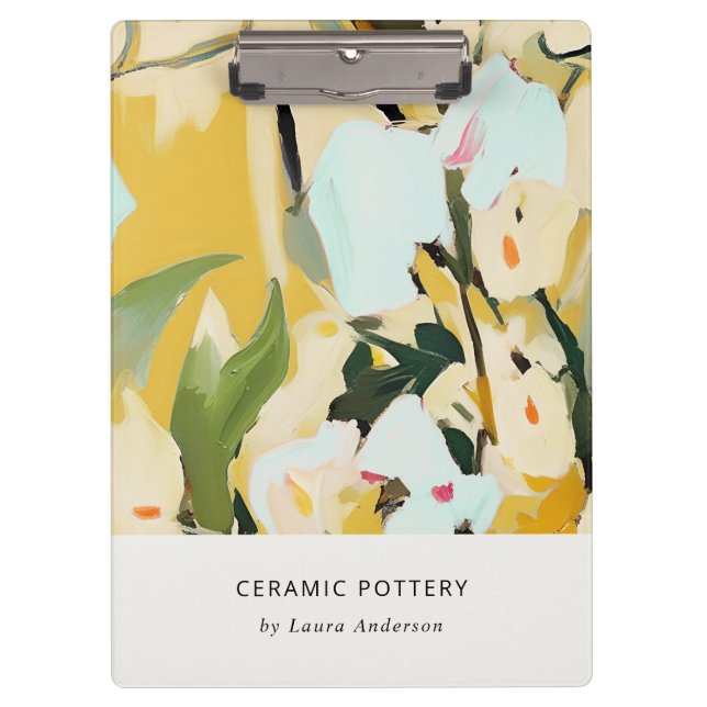 Chic Boho Colourful Yellow Ochre Painted Floral Clipboard (Front)