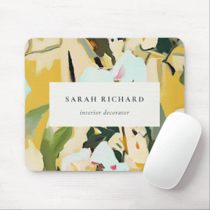 Chic Boho Colourful Yellow Ochre Painted Floral Mouse Mat
