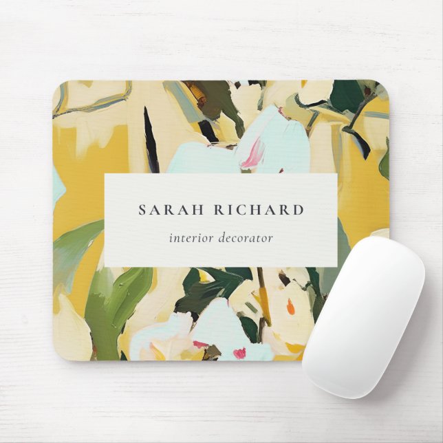 Chic Boho Colourful Yellow Ochre Painted Floral Mouse Mat (With Mouse)