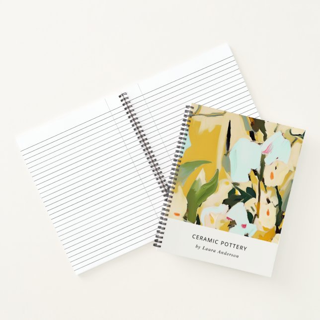 Chic Boho Colourful Yellow Ochre Painted Floral Notebook (Inside)