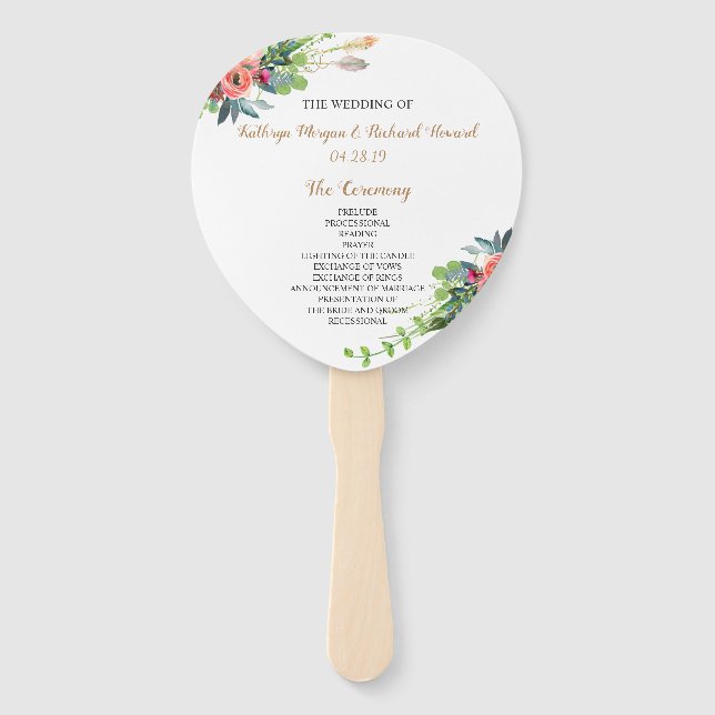 Chic Boho Country Floral Wedding Program Hand Fan (Front)