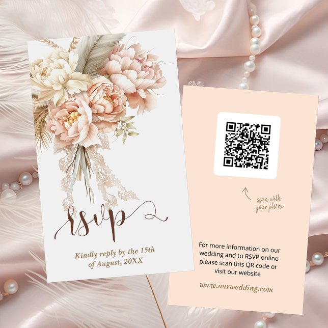Chic Boho Creamy Floral QR Code Wedding RSVP  Enclosure Card (Creator Uploaded)