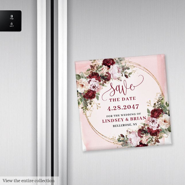 Chic Boho Deep Red Blush Gold Floral Save the Date Magnet (Chic Boho Deep Red Blush Gold Floral Save the Date Magnet

)