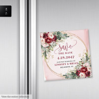 Chic Boho Deep Red Blush Gold Save the Date Magnet