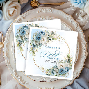Chic boho dusty blue flowers eucalyptus gold party napkin