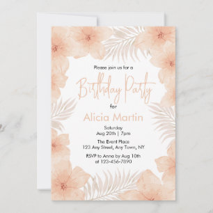 Chic Boho Dusty Blush Flower Palm Leaf Birthday Invitation