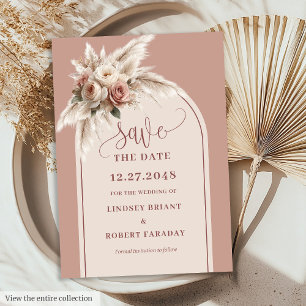 Chic Boho Dusty Pink Floral Arch Save the Date Invitation