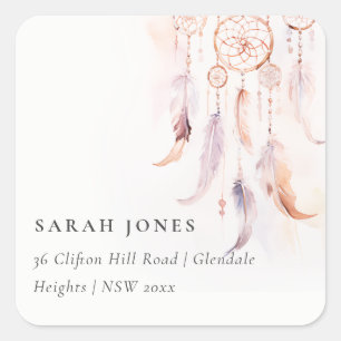 Chic Boho Feather Dreamcatcher Watercolor Address Square Sticker