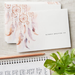 Chic Boho Feather Dreamcatcher Watercolor Wedding Envelope
