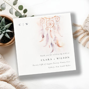 Chic Boho Feather Dreamcatcher Watercolor Wedding Napkin