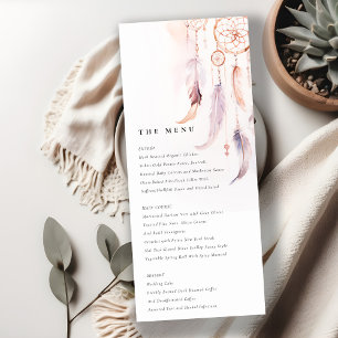 Chic Boho Feather Dreamcatcher Wedding Menu Card