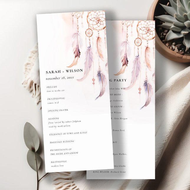 Chic Boho Feather Dreamcatcher Wedding Program Invitation (Creator Uploaded)