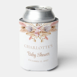 Chic Boho Floral Pampas Grass Baby Shower Can Cooler