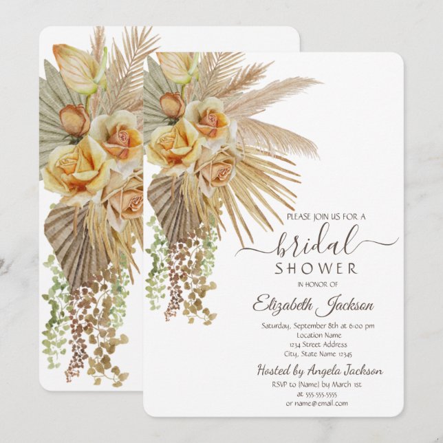 Chic Boho Flowers Bridal Shower   Invitation (Front/Back)