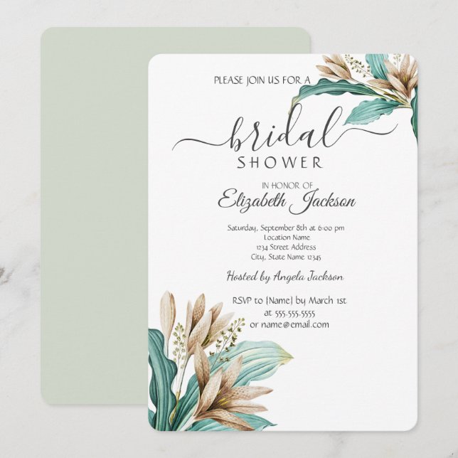 Chic Boho Flowers Leaves Bridal Shower  Invitation (Front/Back)