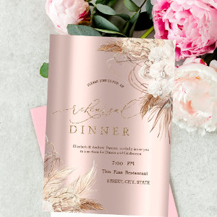 Chic Boho Flowers Rose Gold Rehearsal Dinner Invitation