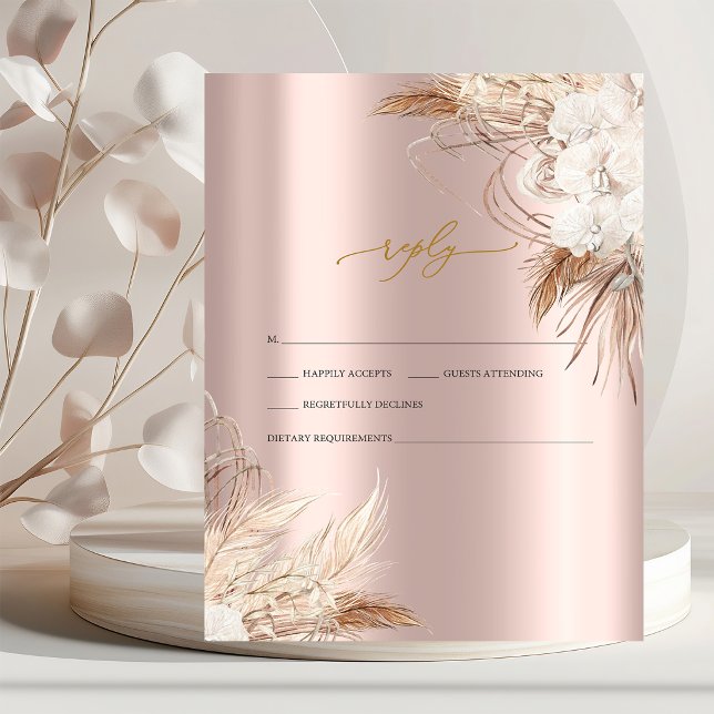 Chic Boho Flowers Rose Gold Wedding RSVP   Invitation (Creator Uploaded)