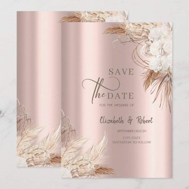 Chic Boho Flowers Rose Gold Wedding  Save The Date (Front/Back)