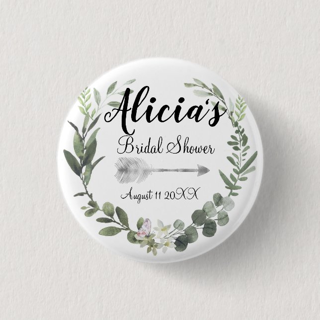 Chic Boho Foilage Bridal Shower      3 Cm Round Badge (Front)