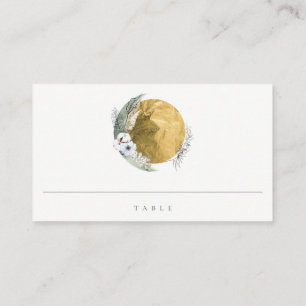 Chic Boho Gold Saga Green Floral Wreath Wedding Place Card