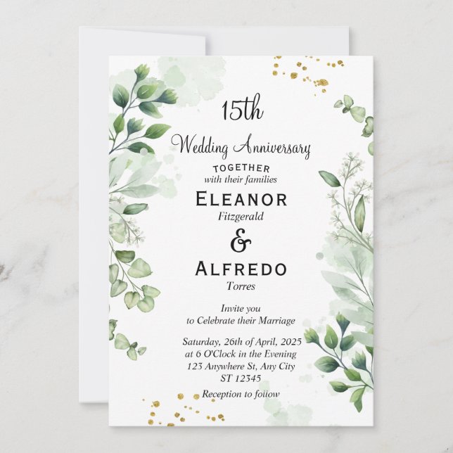 Chic Boho Greenery Wedding Anniversary Invitations (Front)