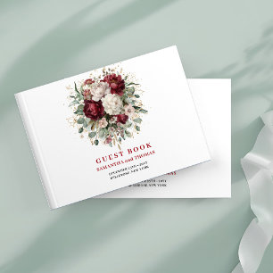 Chic Boho Marsala Floral Greenery Guest Book