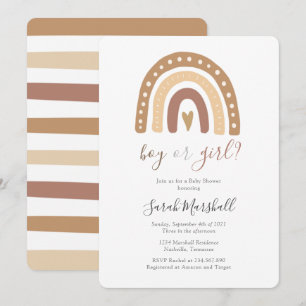 Chic Boho Pastel Brown Rainbow Baby Shower Invitation