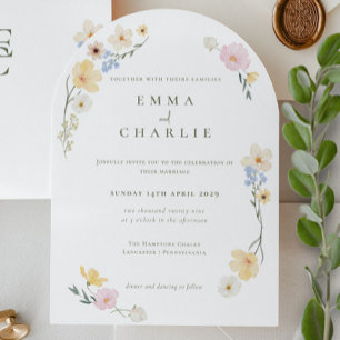 Chic Boho Pastel Wildflowers Spring Summer Wedding Invitation