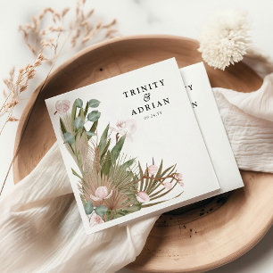 Chic Boho Pink Orchids & Dried Leaves Wedding  Napkin