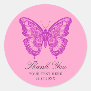 Chic Boho Pretty  Lavender Butterfly Thank You Classic Round Sticker