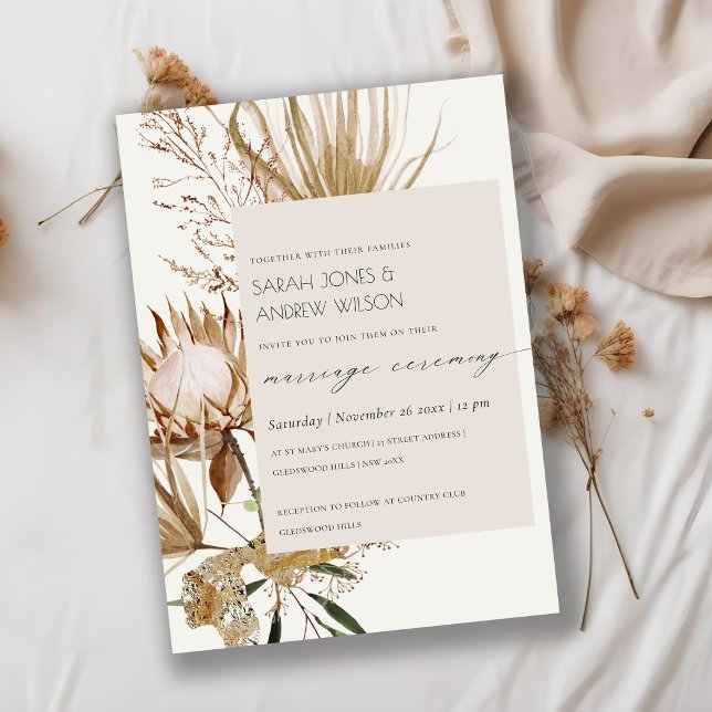 Chic Boho Protea Dry Palm Floral Marriage Invite (Creator Uploaded)