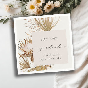 Chic Boho Protea Dry Palm Floral Photo Graduation Napkin