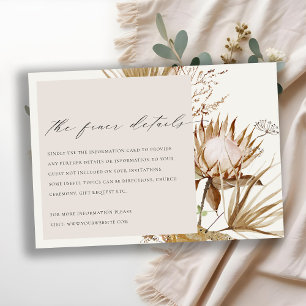 Chic Boho Protea Dry Palm Floral Wedding Details Enclosure Card
