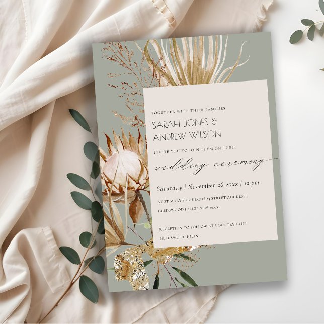 Chic Boho Protea Dry Palm Floral Wedding Invite (Creator Uploaded)