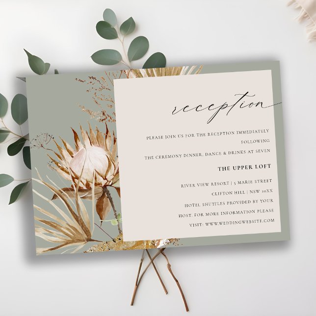 Chic Boho Protea Dry Palm Floral Wedding Reception Enclosure Card (Creator Uploaded)